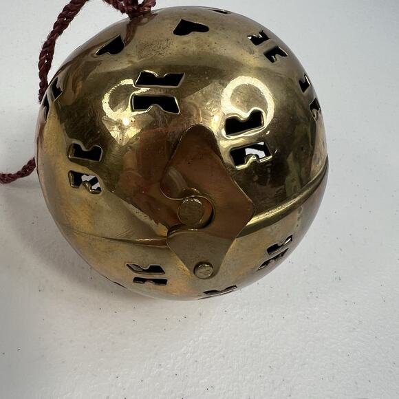 Vtg Brass Friendship Hanging Pierced 3" Potpourri Ball Orb Christmas Ornament - Picture 3 of 9